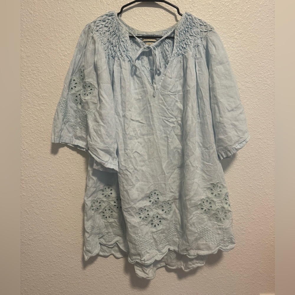 Innika Choo chambray linen‎ smocked eyelet dress